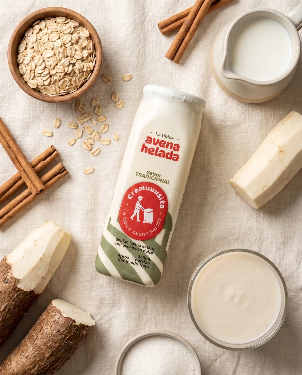 Ingredientes de la avena: leche, avena y canela