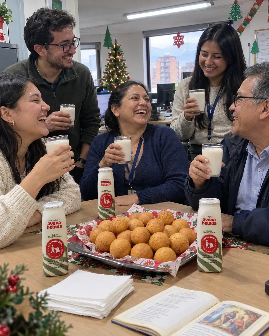 Equipo de oficina compartiendo avena